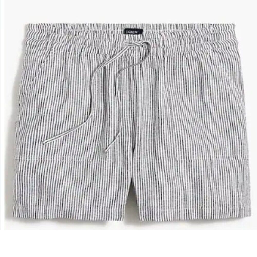J Crew Women's Striped Linen Blend Drawstring Short 4.5" Black White Size 2X $49